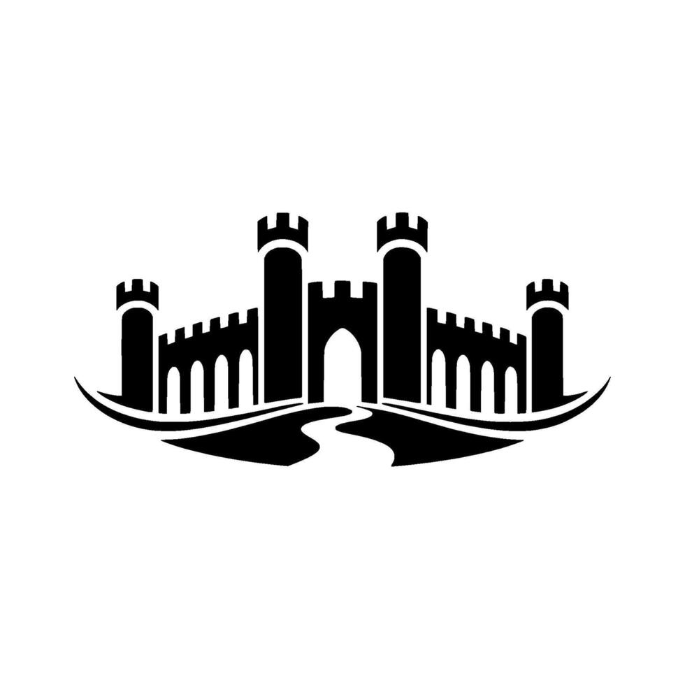 Stylized Fortress Silhouette, Minimalist Emblem vector