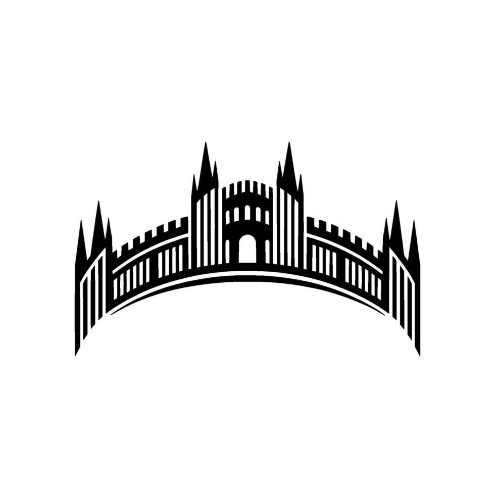 Gothic Fortress Silhouette, Minimalist Emblem, Linear vector