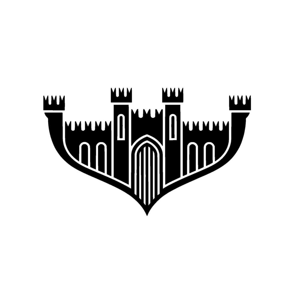 Gothic Fortress Emblem, Minimalist Silhouette, Shield vector