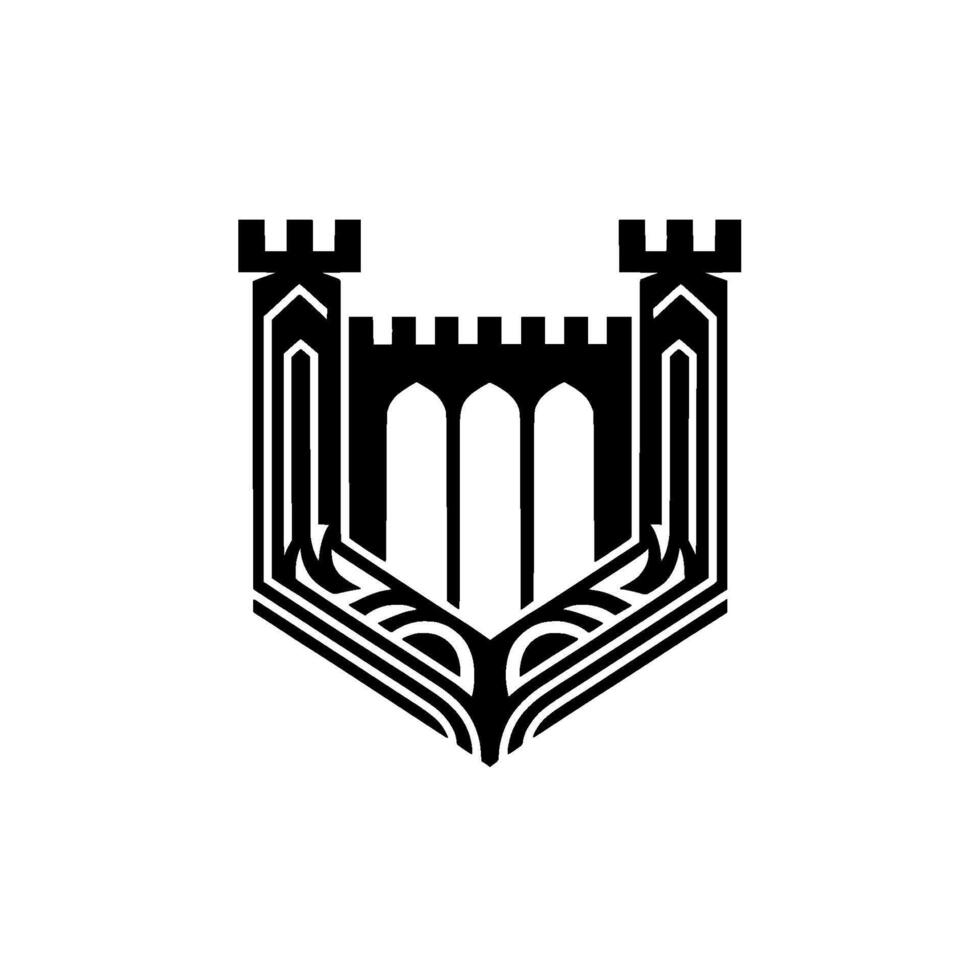 Gothic Fortress Emblem, Stylized Shield vector