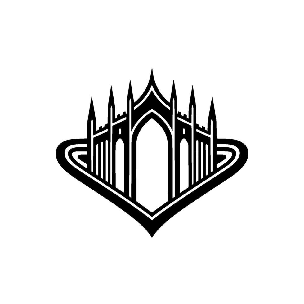 Gothic Cathedral Emblem, Minimalist Silhouette, Architectural vector