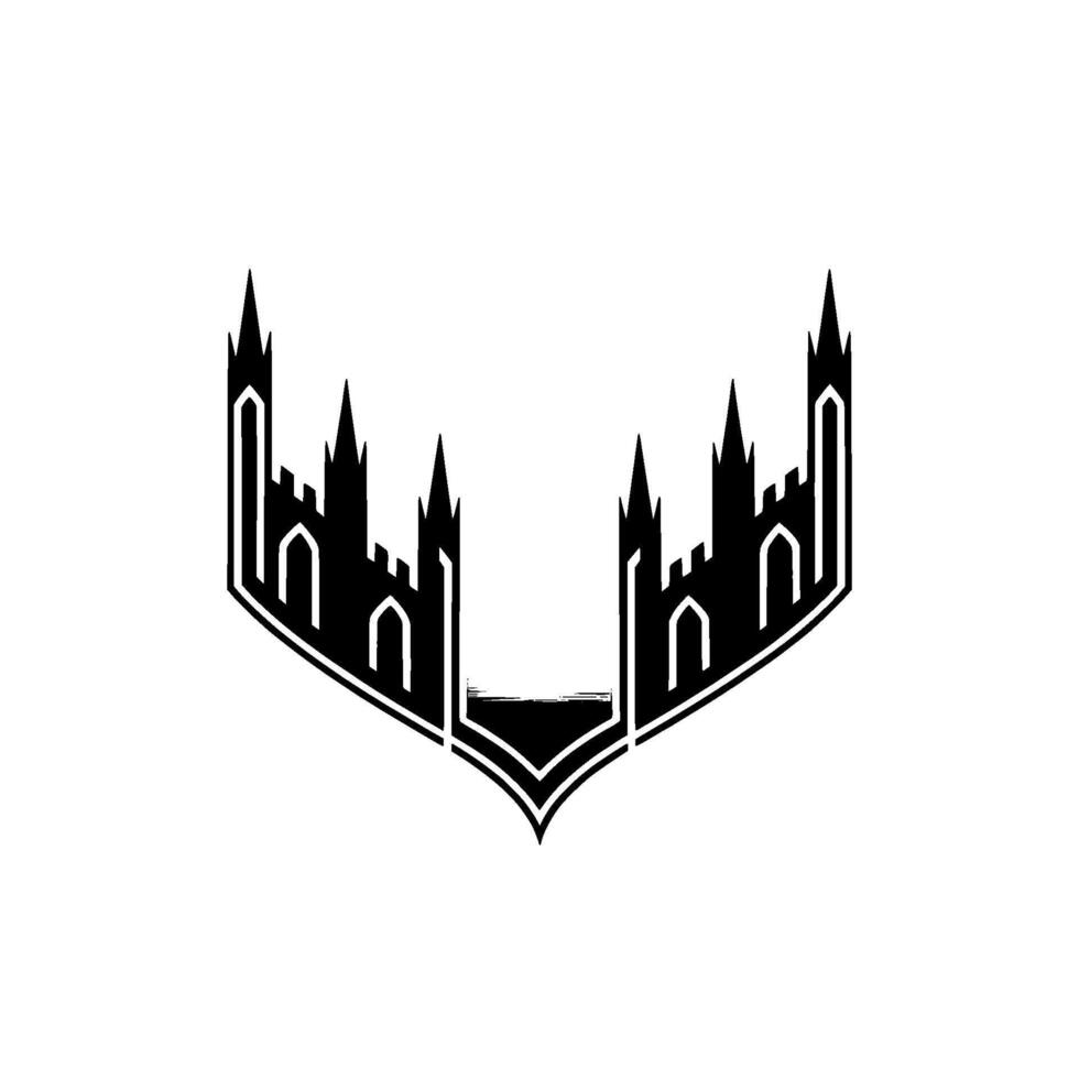 Gothic Silhouette Fortress Emblem, Dramatic Gradient vector