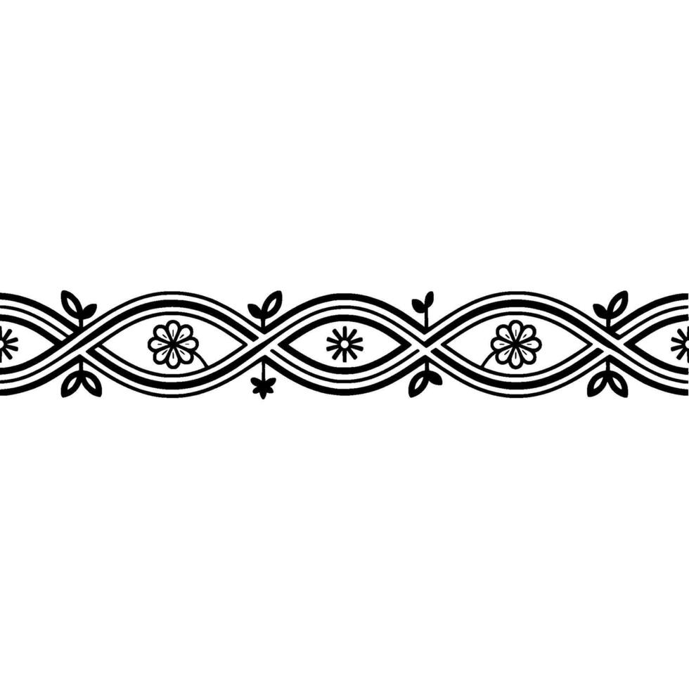 Elegant Floral Border, Vintage Style, Decorative Element - Lineart vector