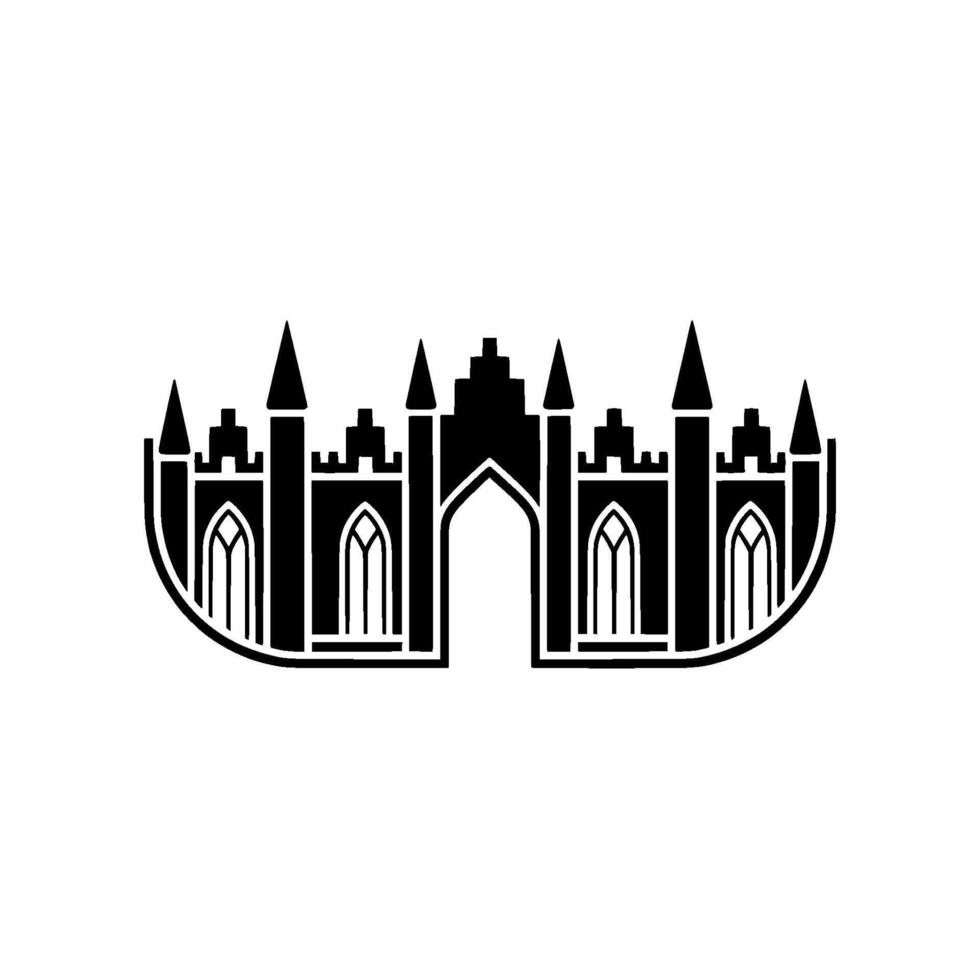 Gothic Arch Silhouette, Medieval Fortress Emblem vector