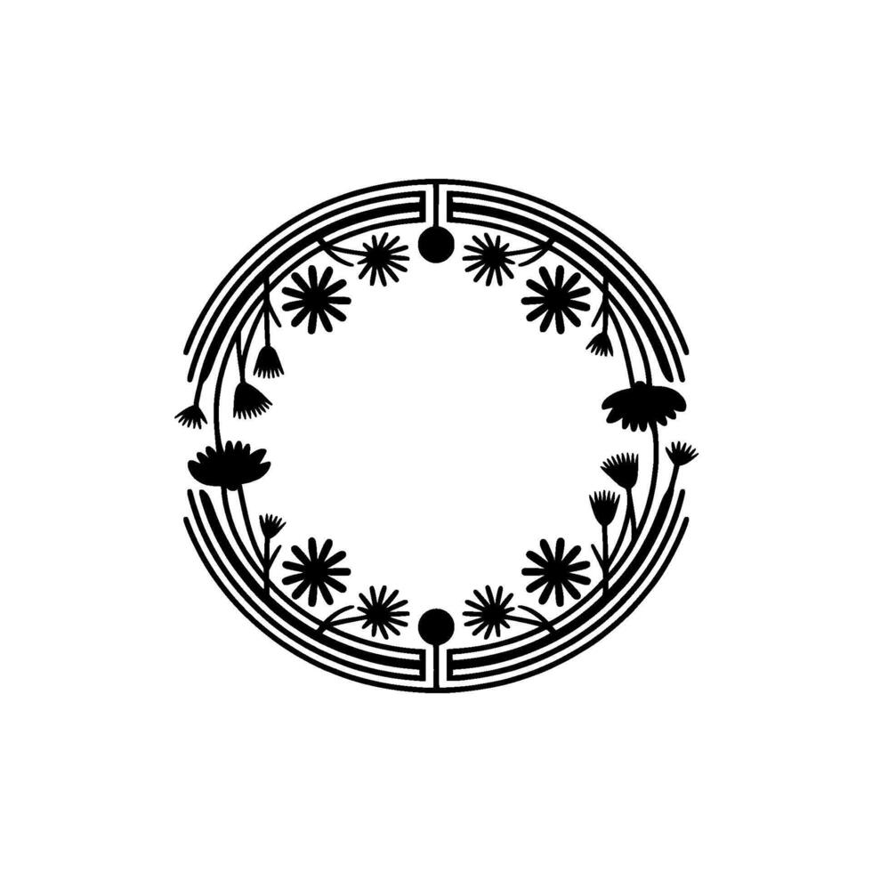 Geometric Floral Border, Minimalist, Circular Motif vector