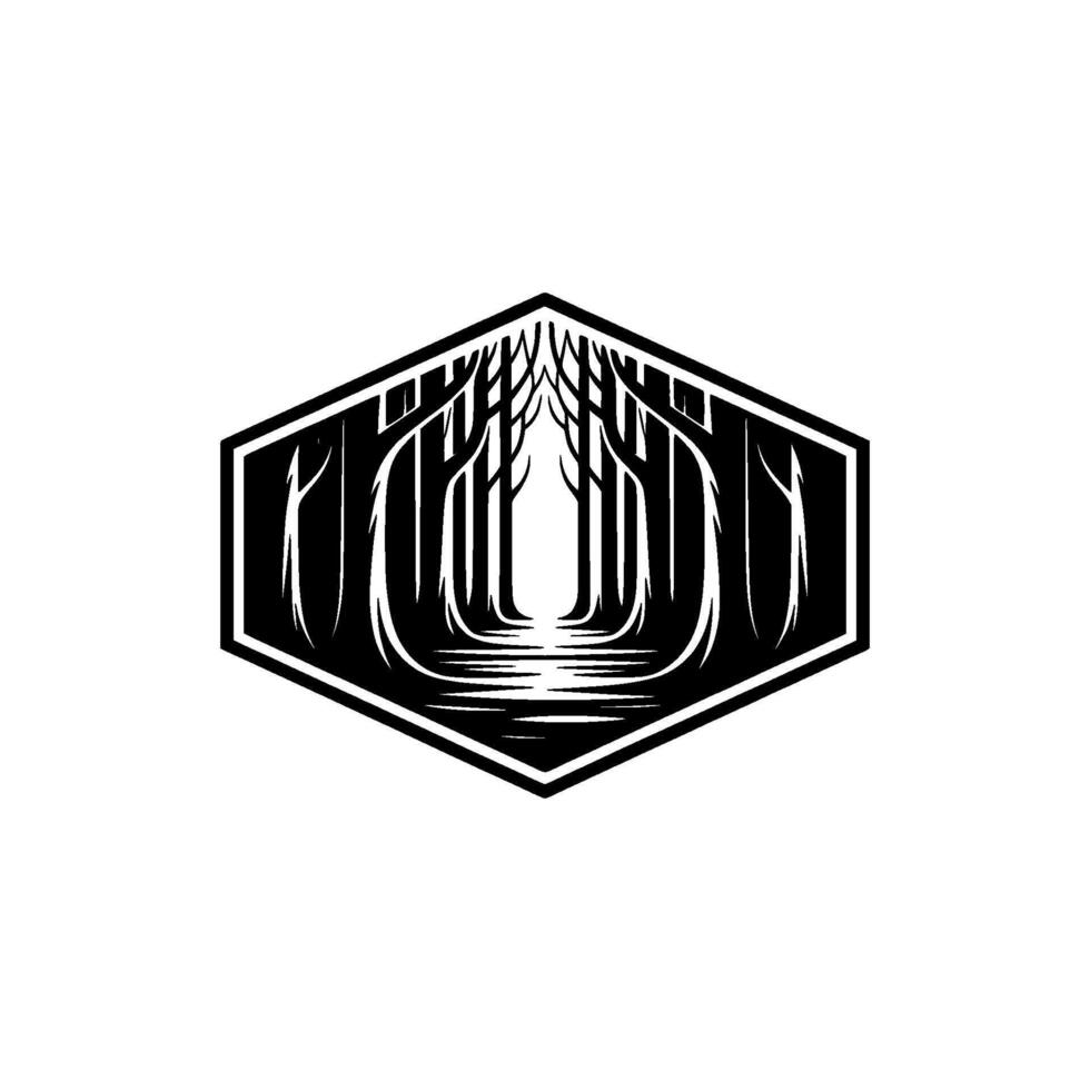 Hexagonal Forest Silhouette, Tranquil Pathway vector