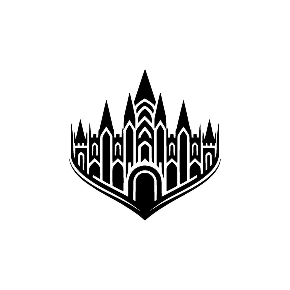 Gothic Fortress Silhouette, Minimalist Emblem, Medieval vector