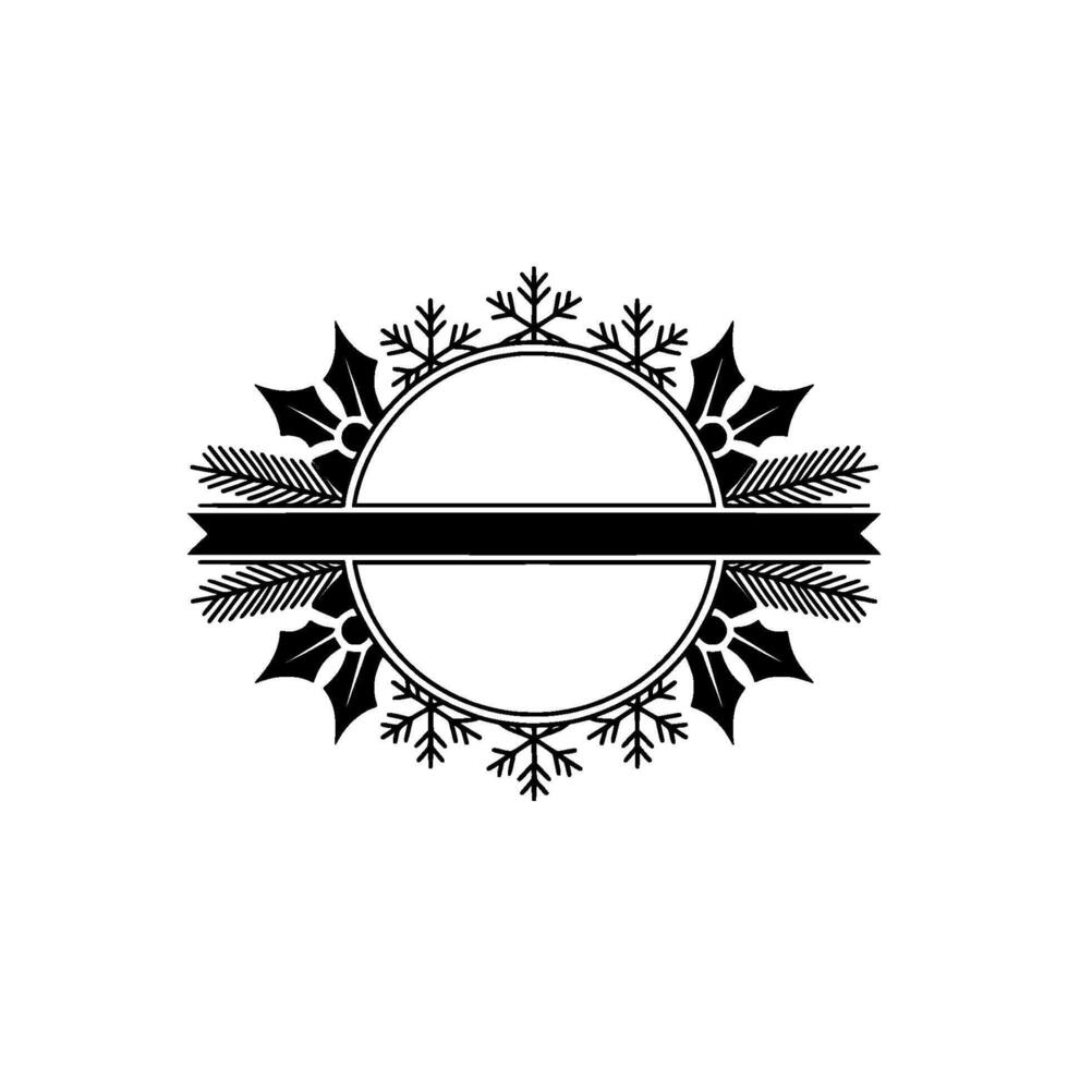 Elegant Winter Emblem Holly, Snowflakes, and Ribbon Frame vector
