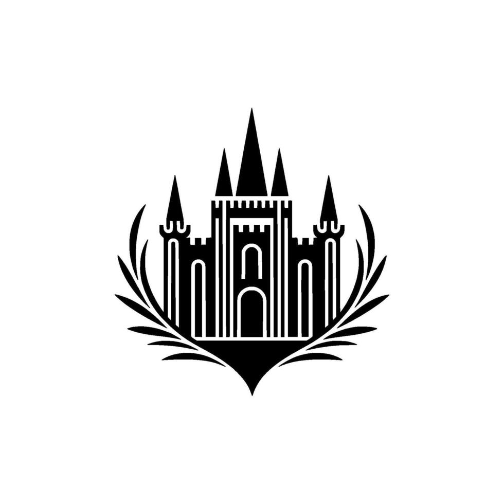 Gothic Castle Emblem, Minimalist Silhouette, Regal Symbol, Shield vector