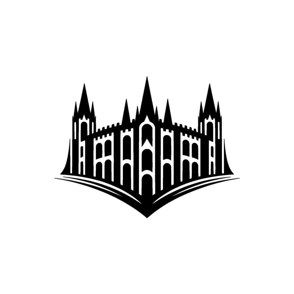 Gothic Citadel Silhouette, Minimalist Emblem, Architecture vector