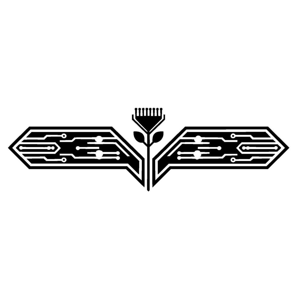 Circuit Bloom Futuristic Floral Emblem vector