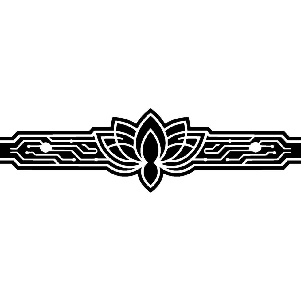 Geometric Cybernetic Ornament, Black White, Futuristic Border vector