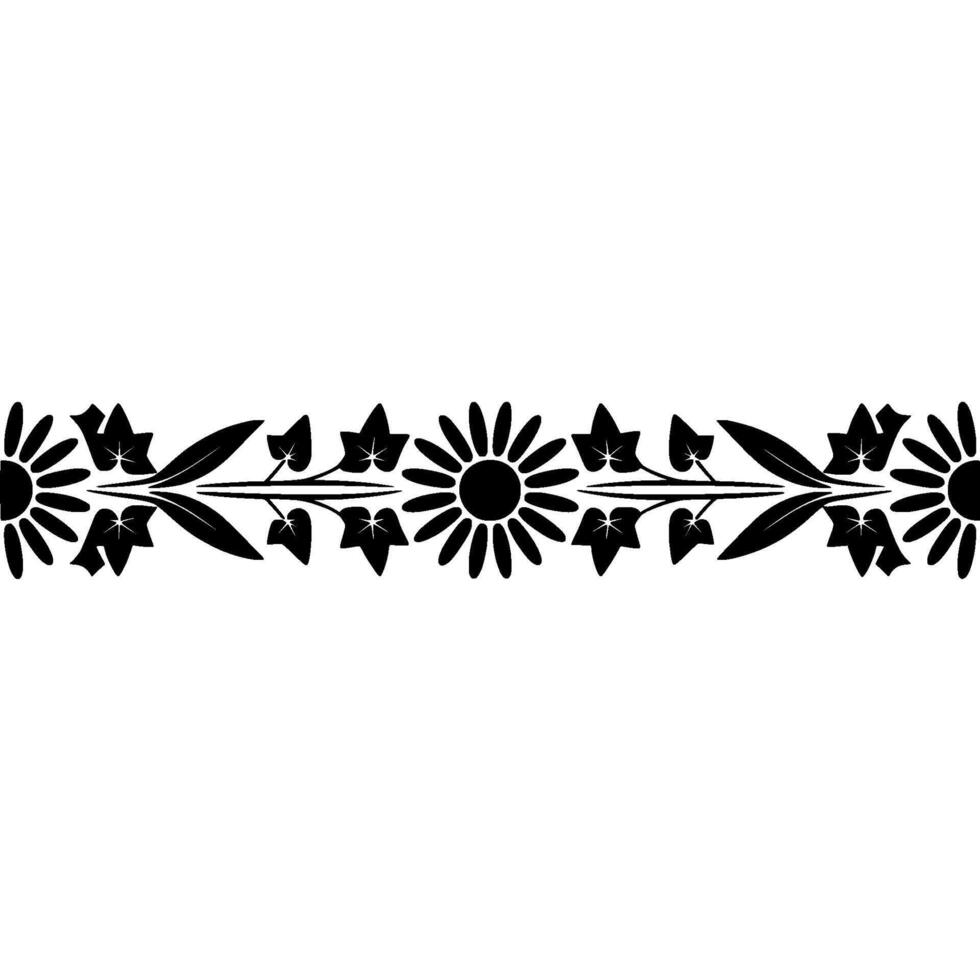 Elegant Black Floral Border, Vintage, Decorative - Lineart vector