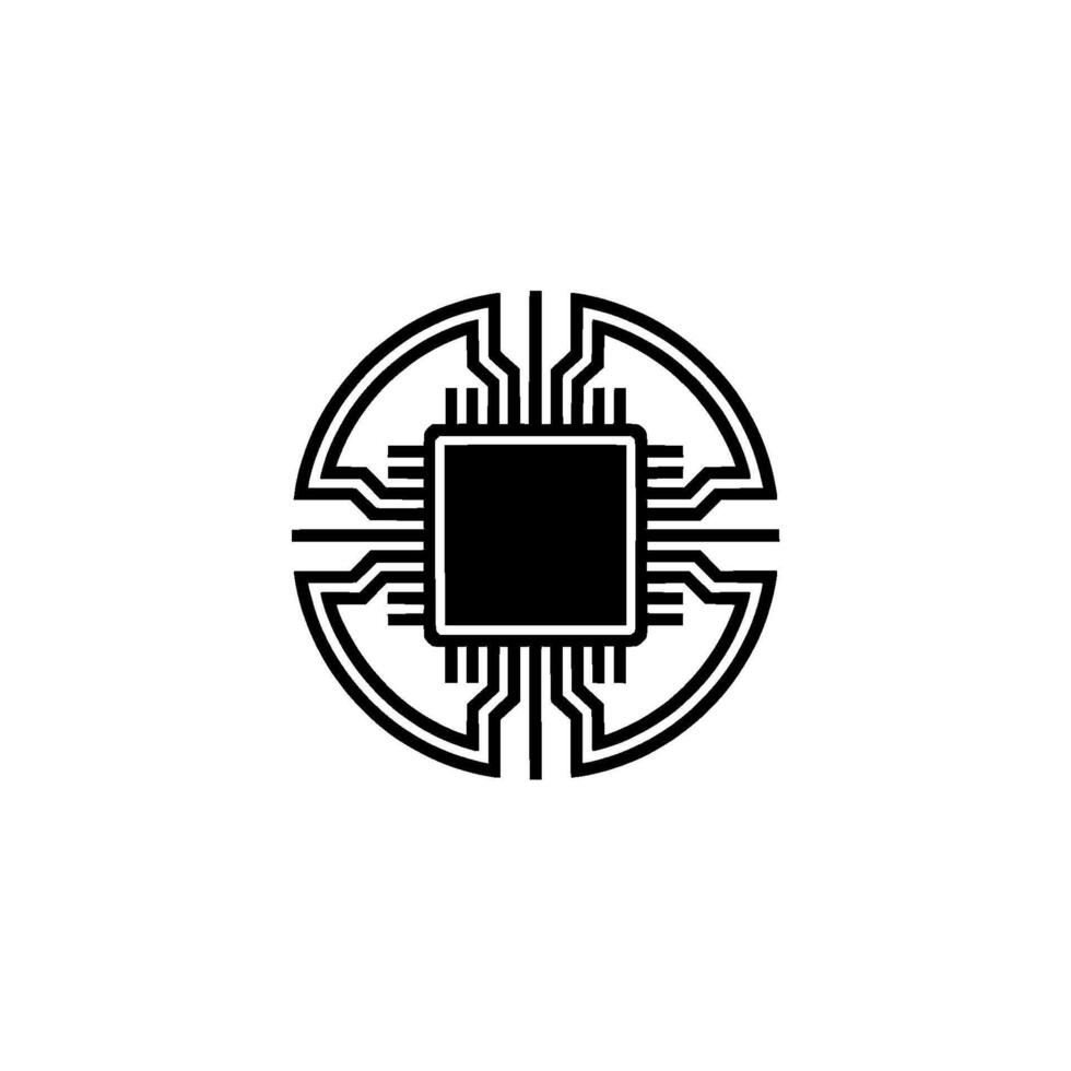 Minimalist Circuit Chip Emblem, Modern Tech vector