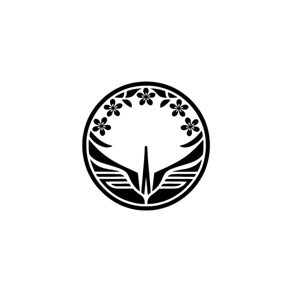 Minimalist Japanese Bird Emblem, Circular, Symbolic vector