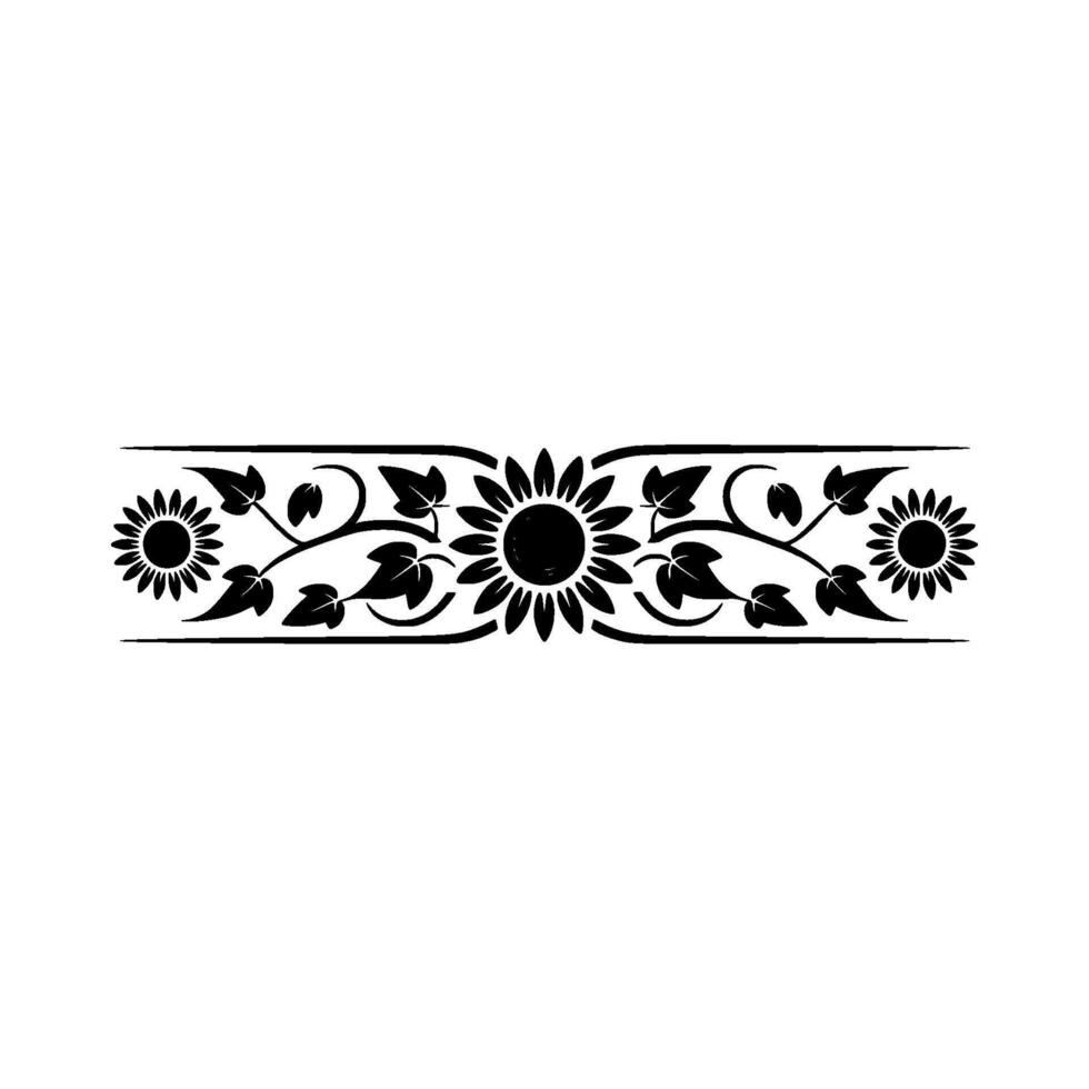 Stylized Sunflower Border, Vintage Floral, Illustration vector