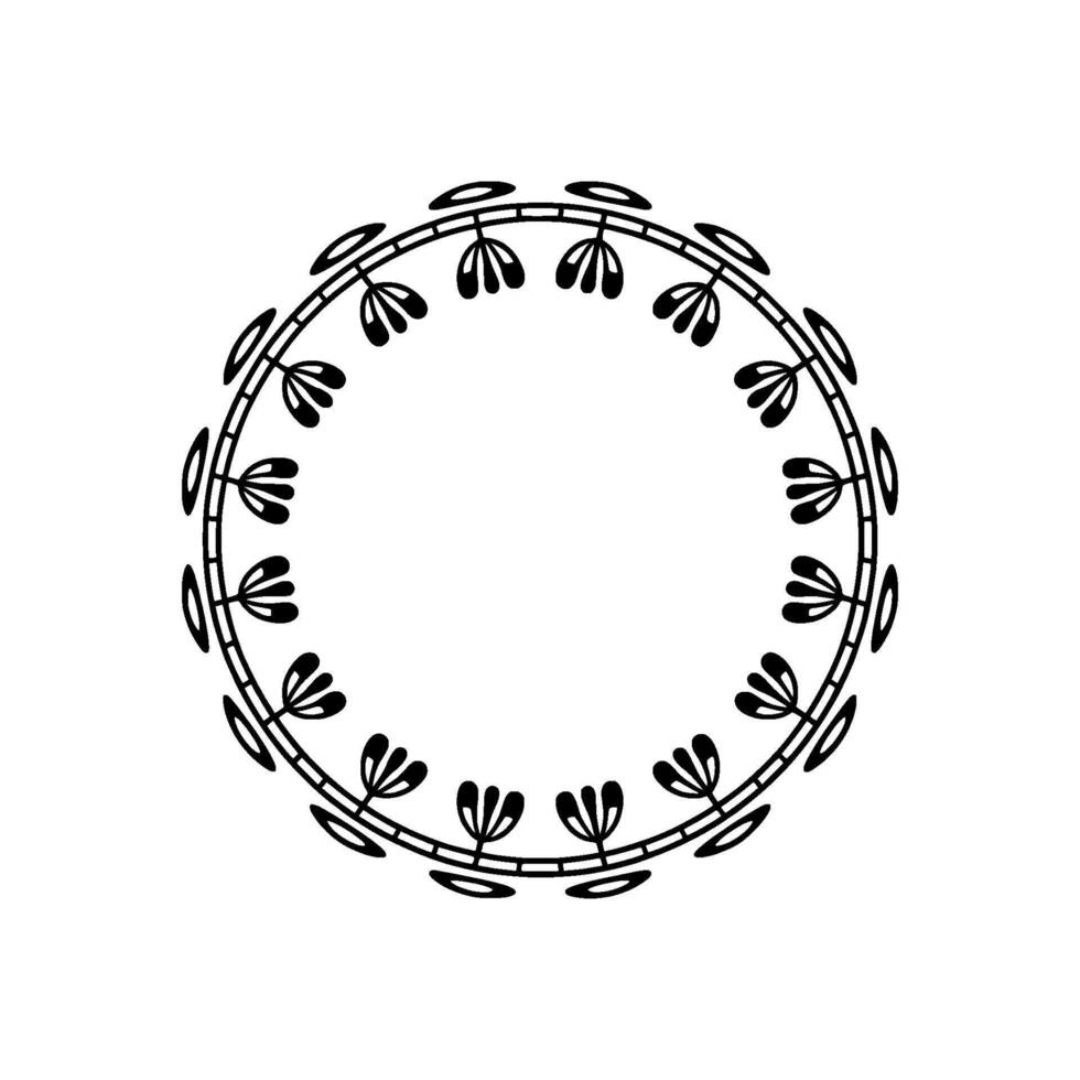 Delicate Floral Circle Frame, Minimalist vector