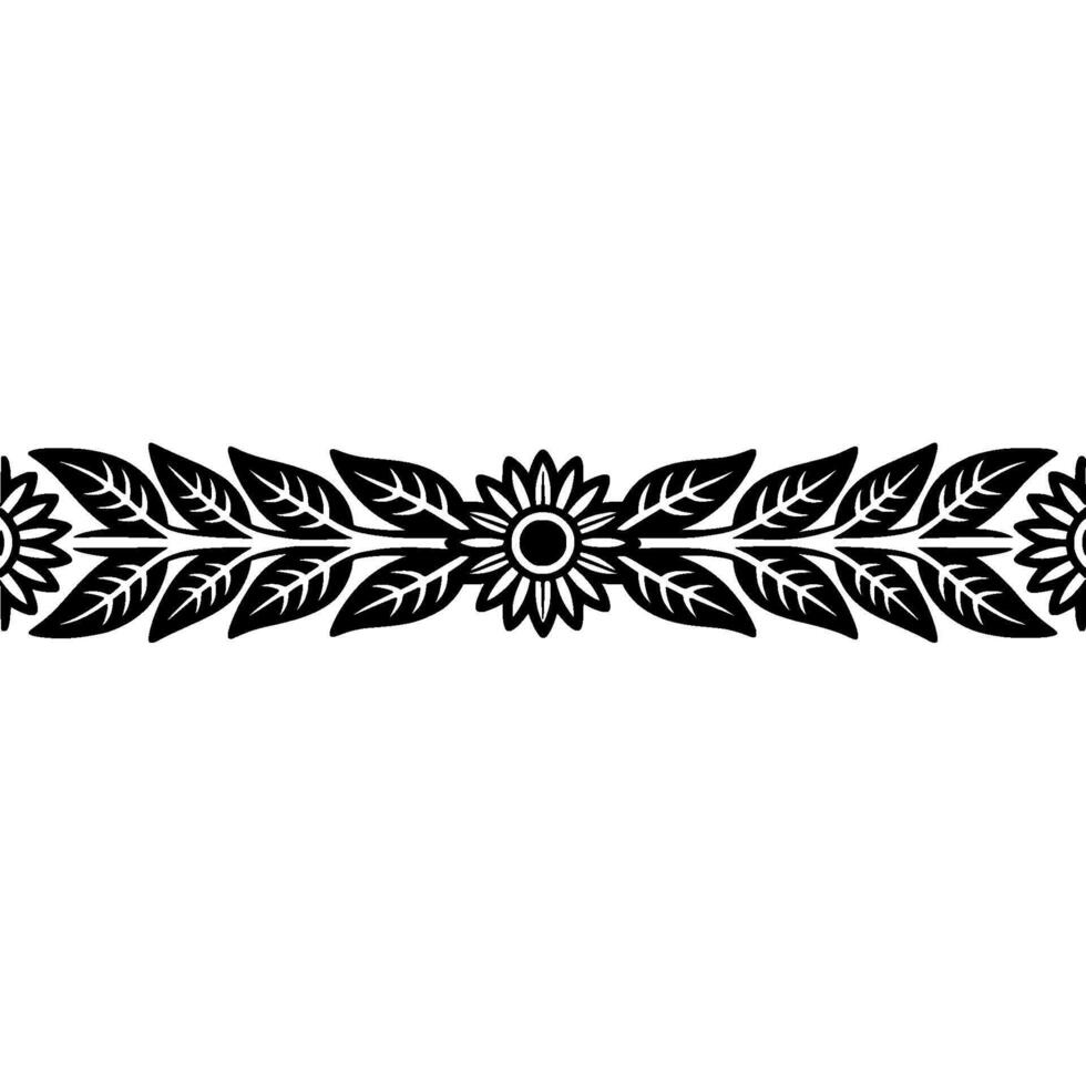 Stylized Floral Border, Black and White, Decorative Element, Leaf vector