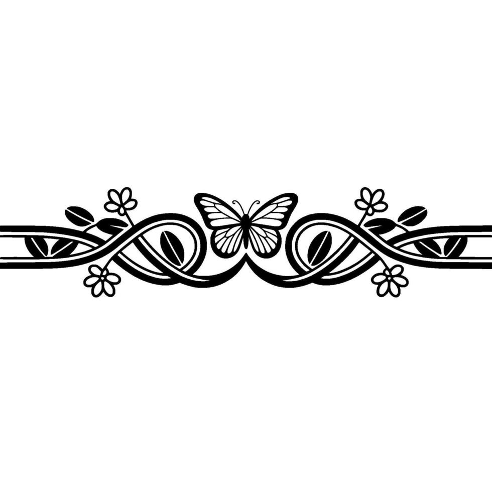 Elegant Butterfly Vine Decorative Border, Vintage Style vector