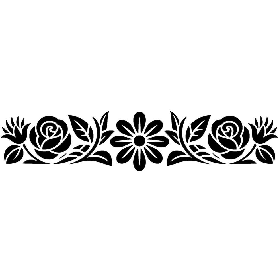 Intricate Floral Border, Stylized Black White - Decorative vector