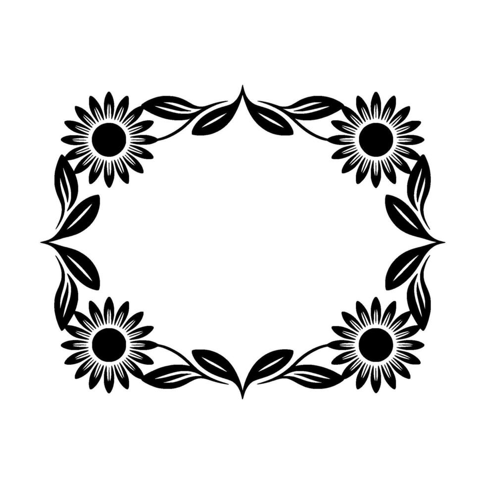 Floral Frame, Stylized Sunflower Border, Minimalist vector