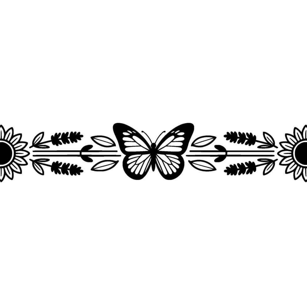 Floral Butterfly Border Vintage Illustration, Delicate vector