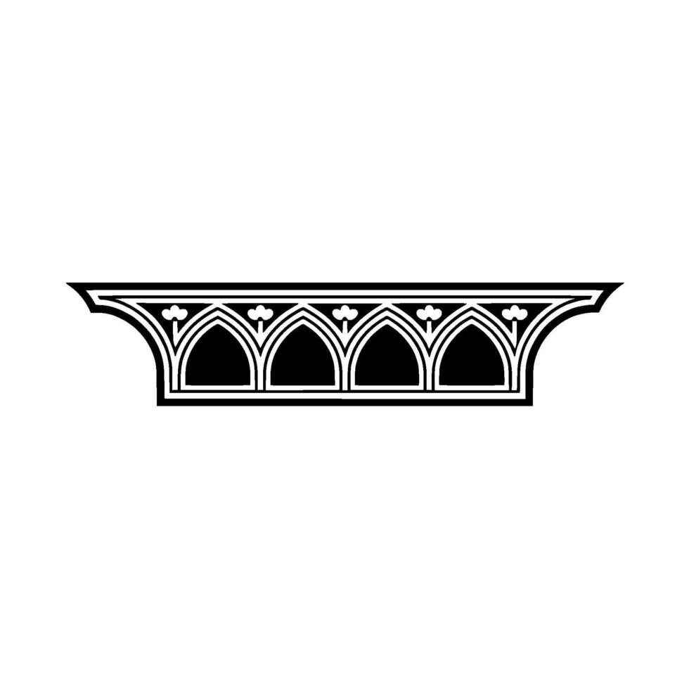 Gothic Arch Ornament, Detailed Black White, Pattern vector