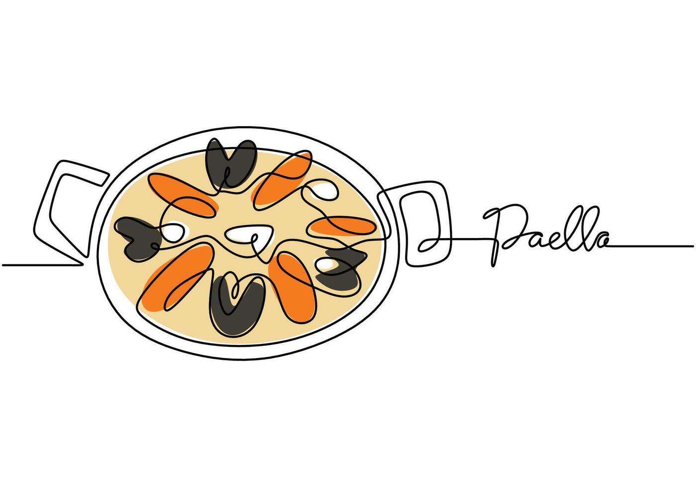 Continuous line drawing of paella. Spanish food concept illustration on white background. vector