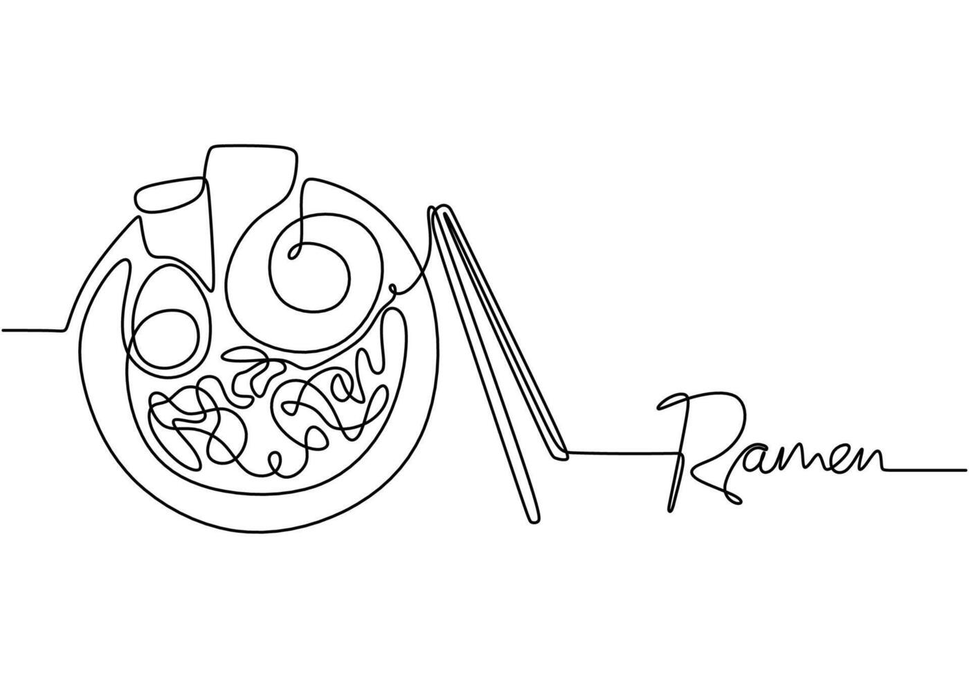 Ramen bowl continuous line drawing. Traditional Japanese food concept illustration. vector