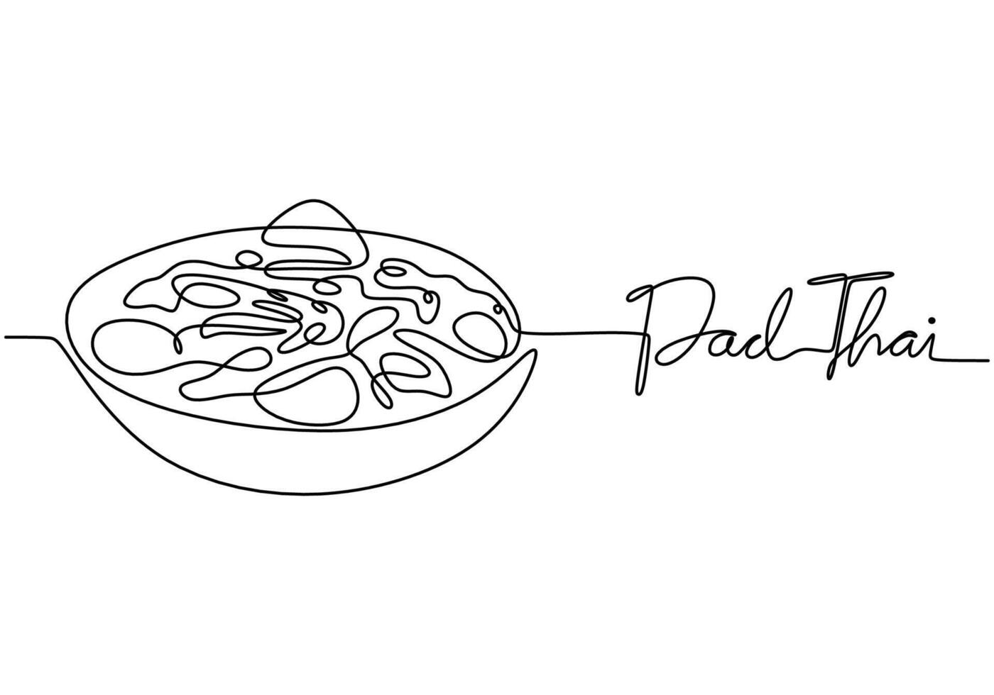 Pad Thai continuous line drawing. Thai food illustration in a minimalist style. vector