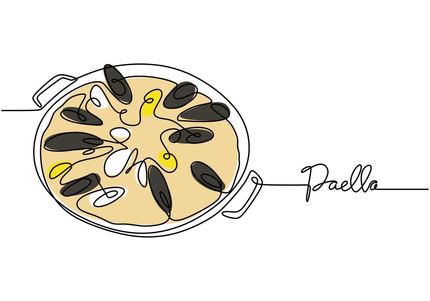 Paella dish continuous line drawing. Spanish cuisine illustration in minimalist style. vector