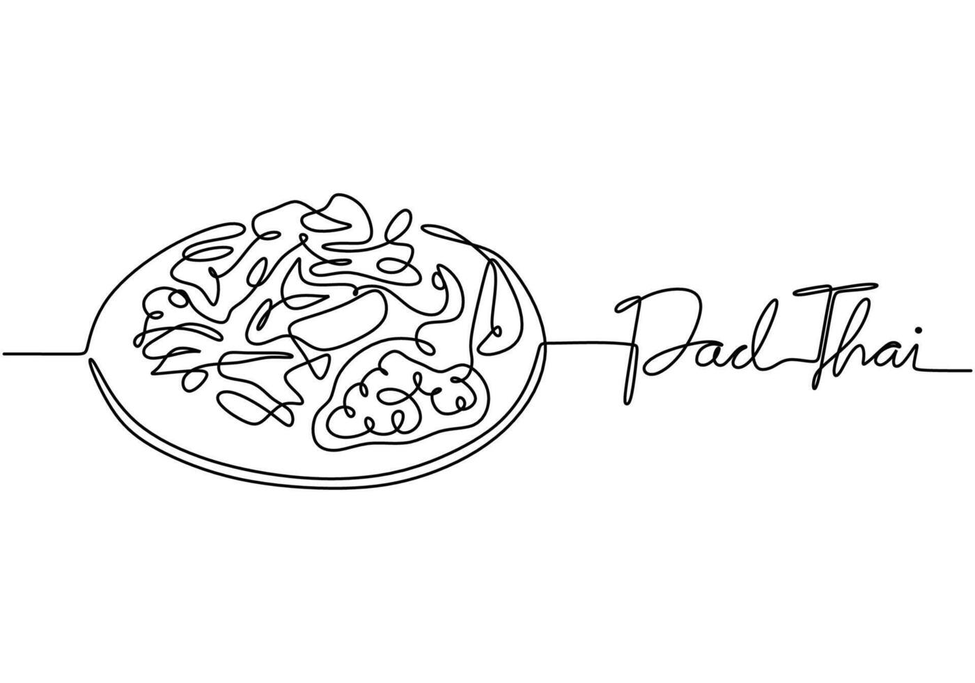 Continuous line drawing of Pad Thai. Traditional Thai food concept illustration. vector