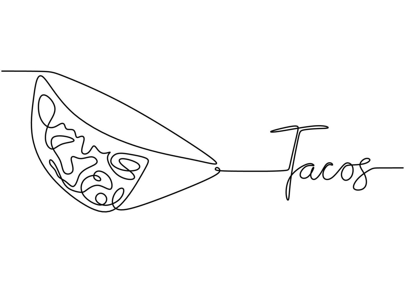 Tacos in continuous line drawing. Traditional Mexican food illustration on a white background. vector