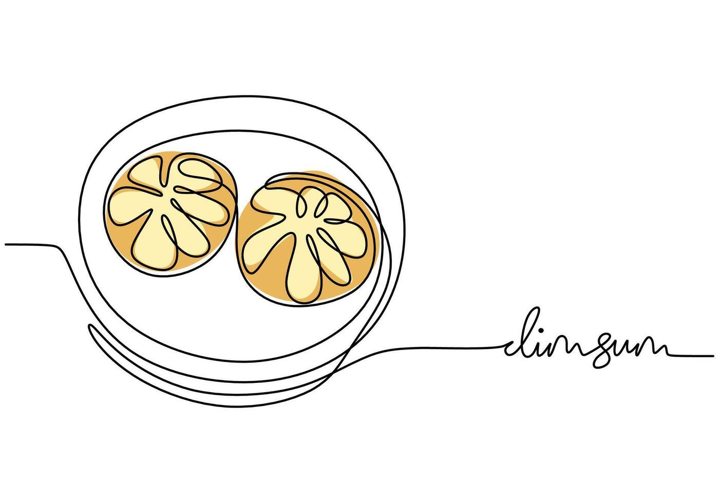 Dim Sum in continuous line drawing. Chinese food illustration in a minimalist style. vector