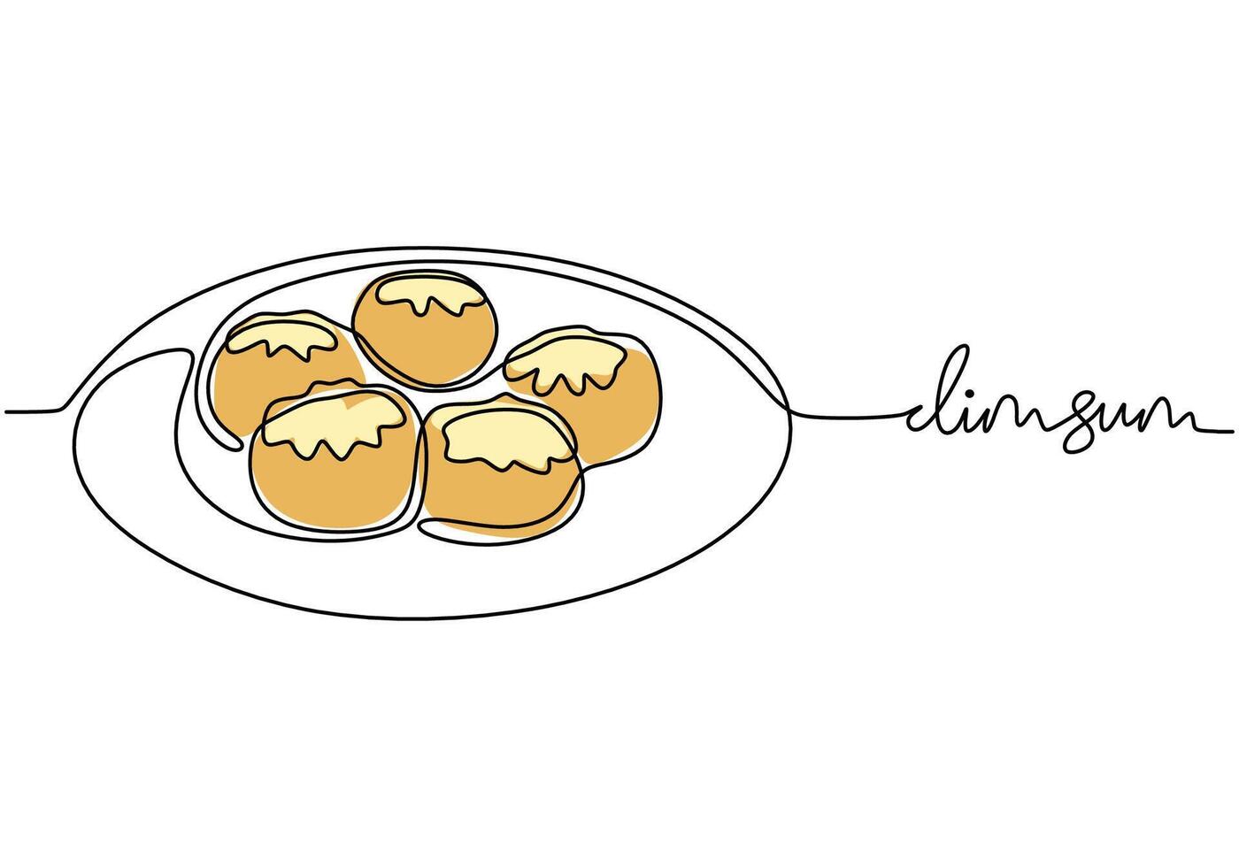 Chinese Dim Sum in continuous line drawing. Traditional Asian food concept illustration. vector