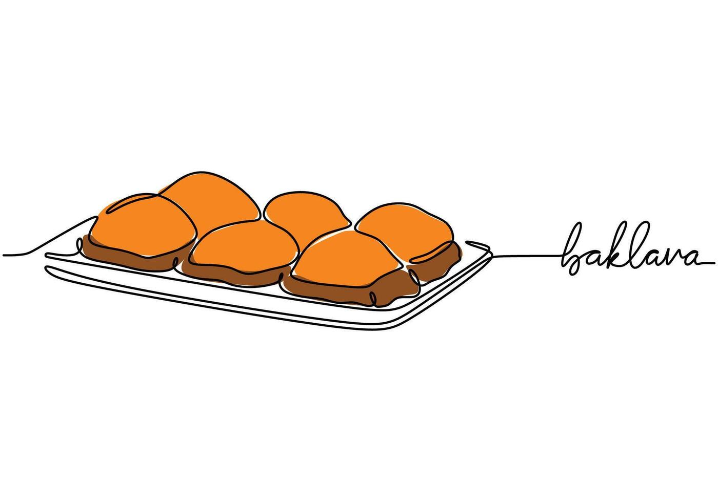 Baklava in continuous line drawing. Middle Eastern food illustration on a white background. vector