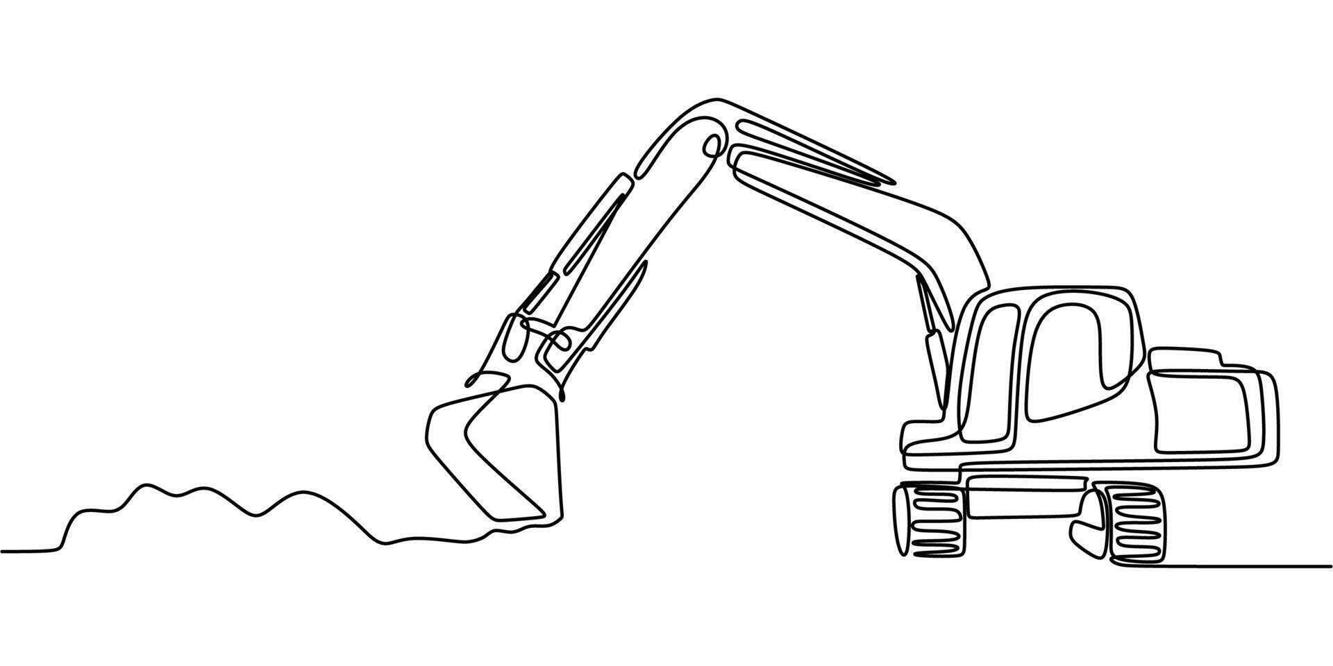 Long arm excavator one line drawing vector