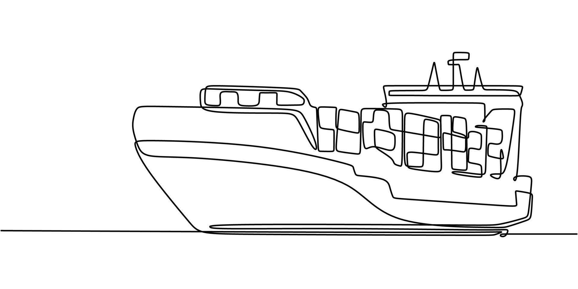 International trade container ship line art vector