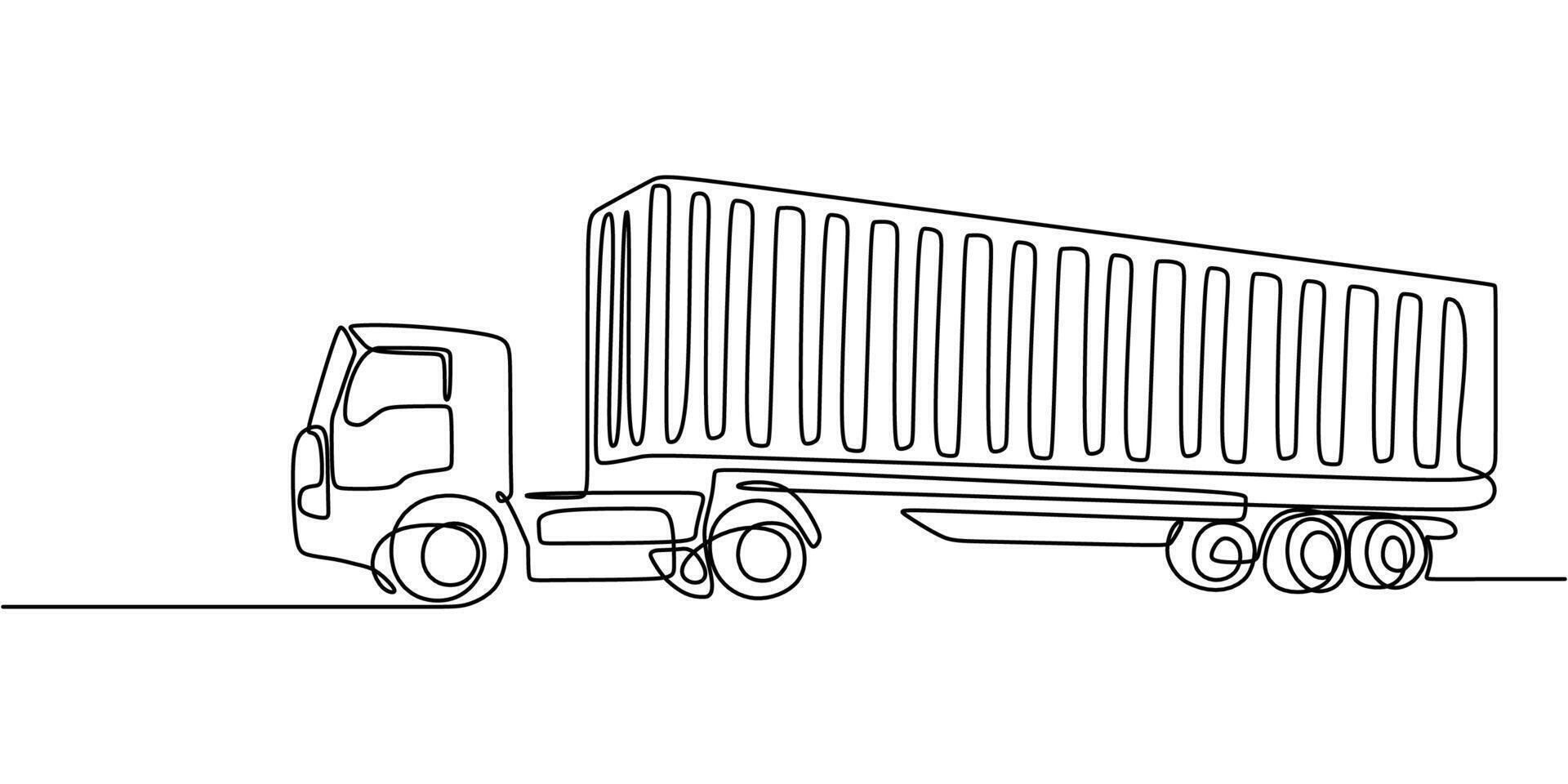 Container truck global trade one line drawing vector
