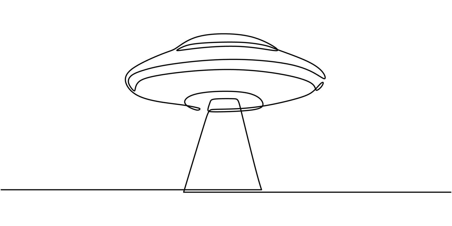 Minimalist flying ufo one line art vector