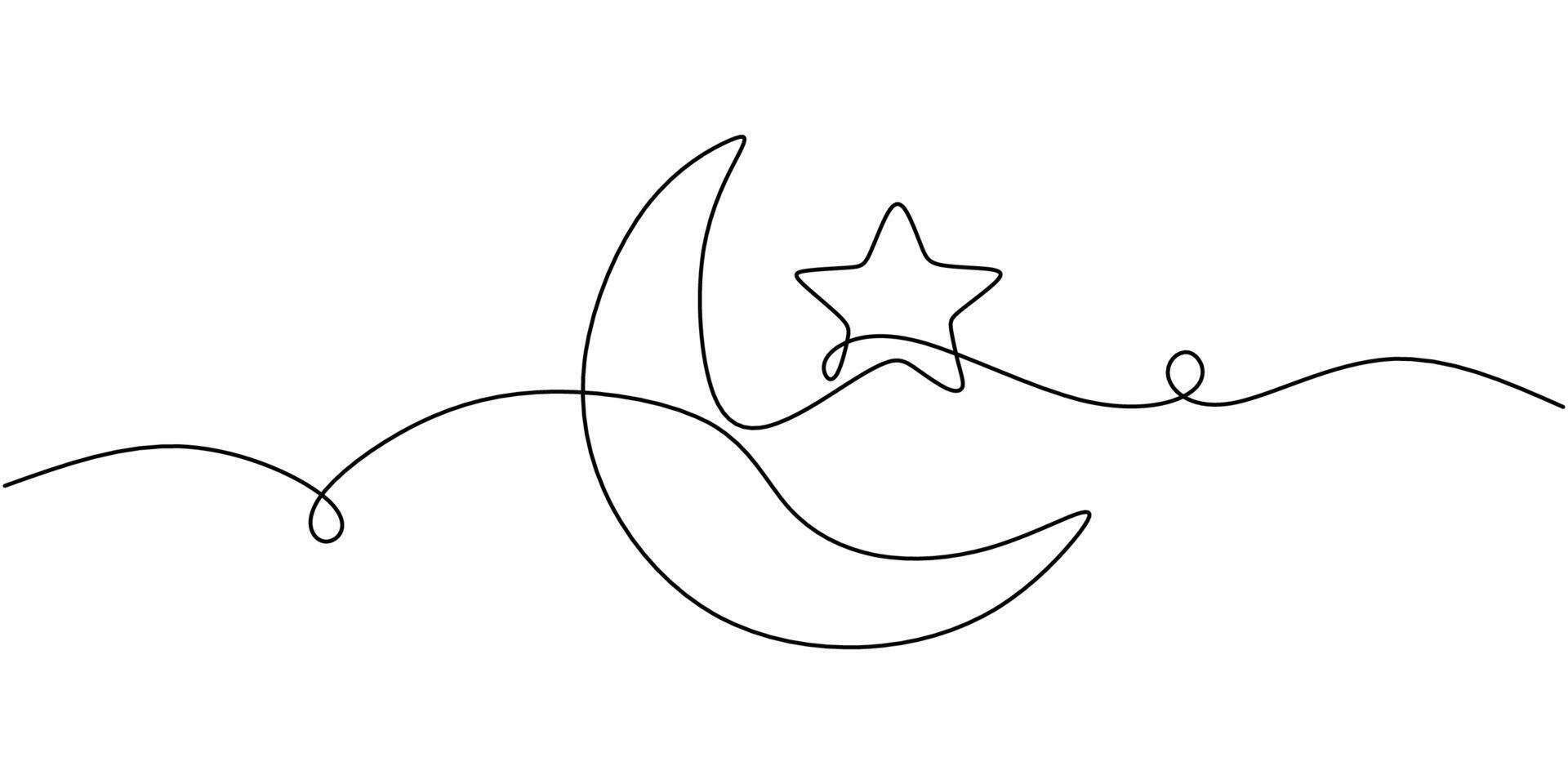 Star and moon one line drawing art vector