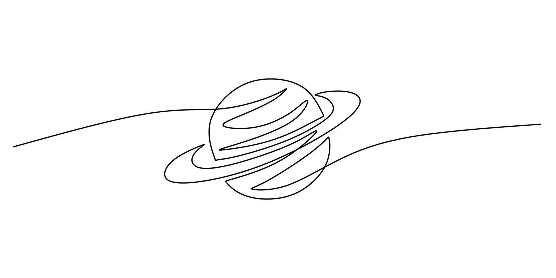 Saturn planet space object one line art vector