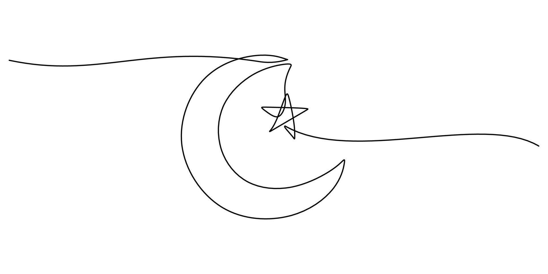 Night sky star and moon line art vector
