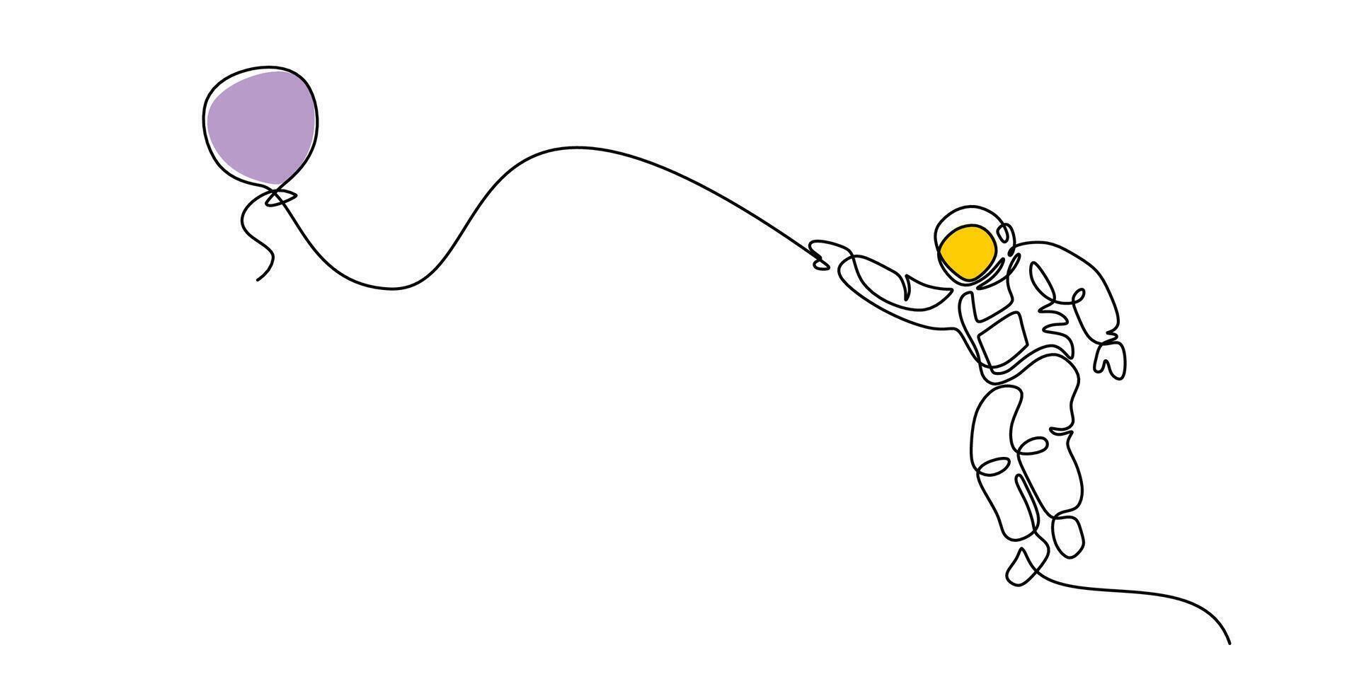 Astronaut with balloons in space drawing vector