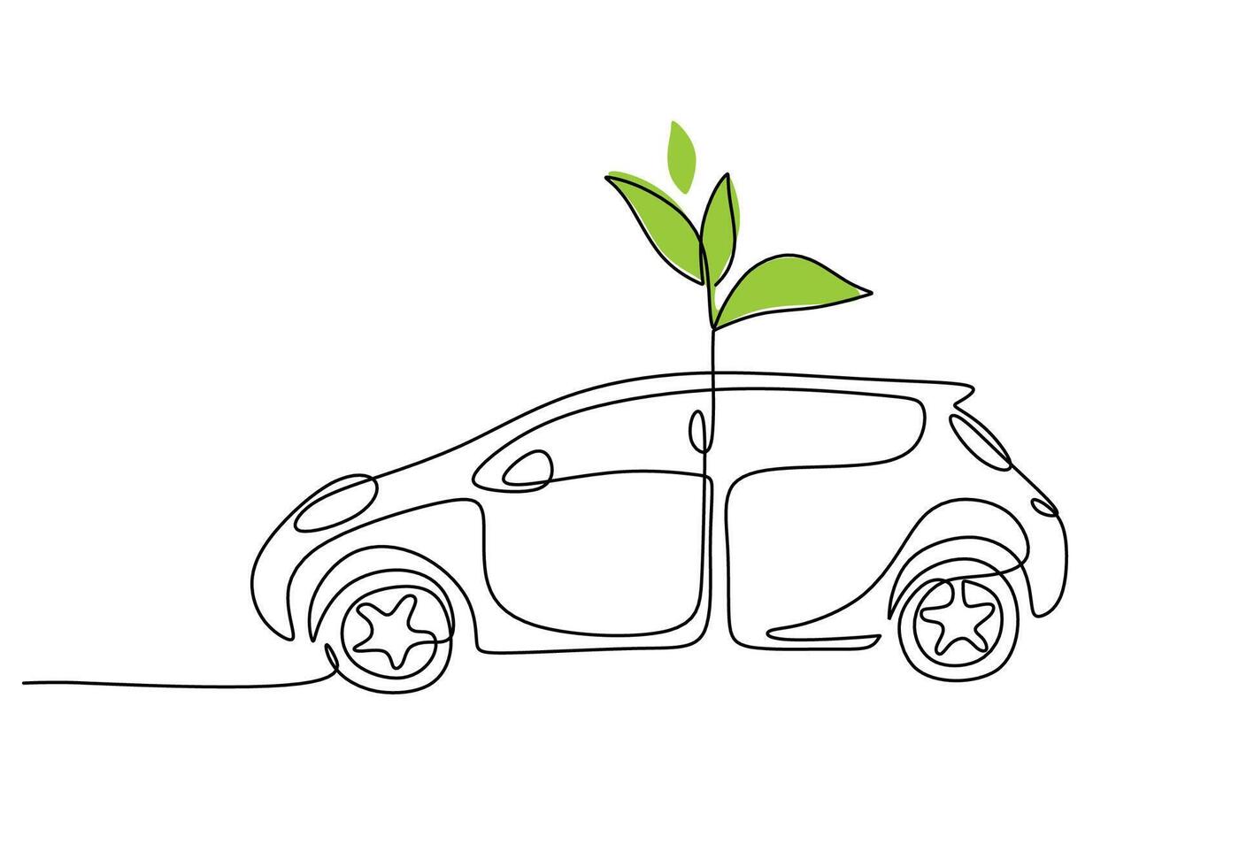 Electric car with plant one line drawing vector