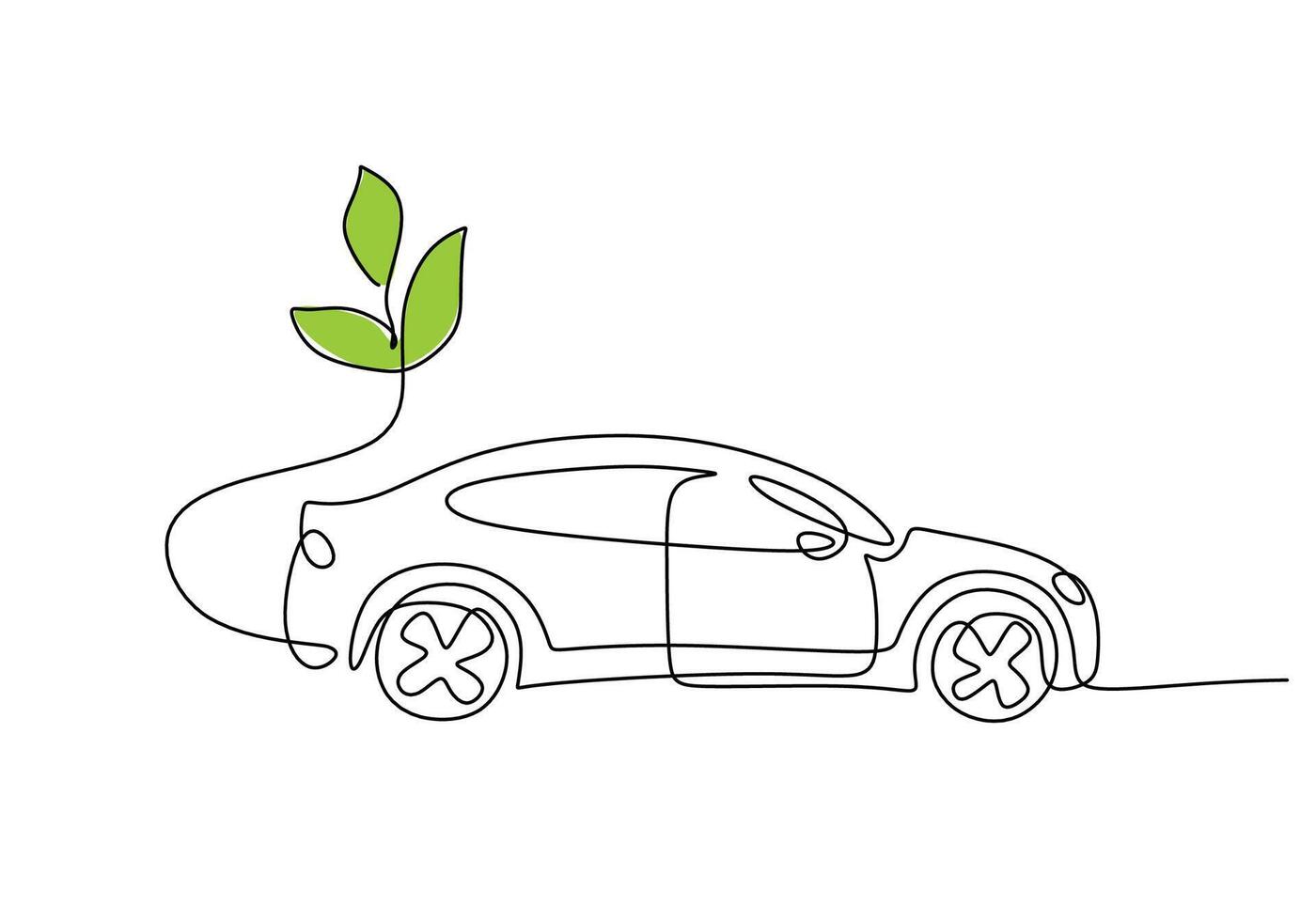 Electric vehicle and plant line drawing vector