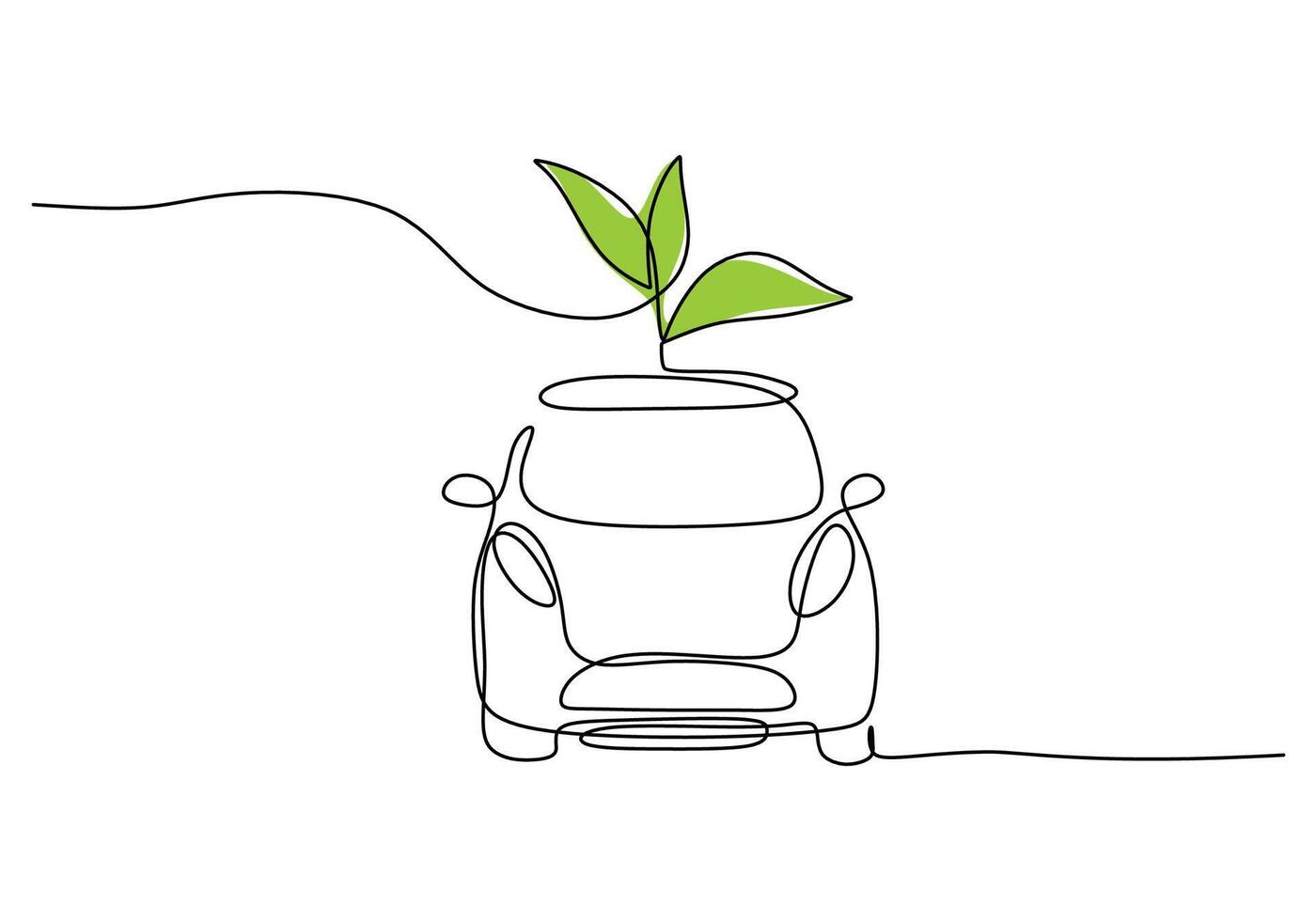 Eco car with plant symbol line art vector