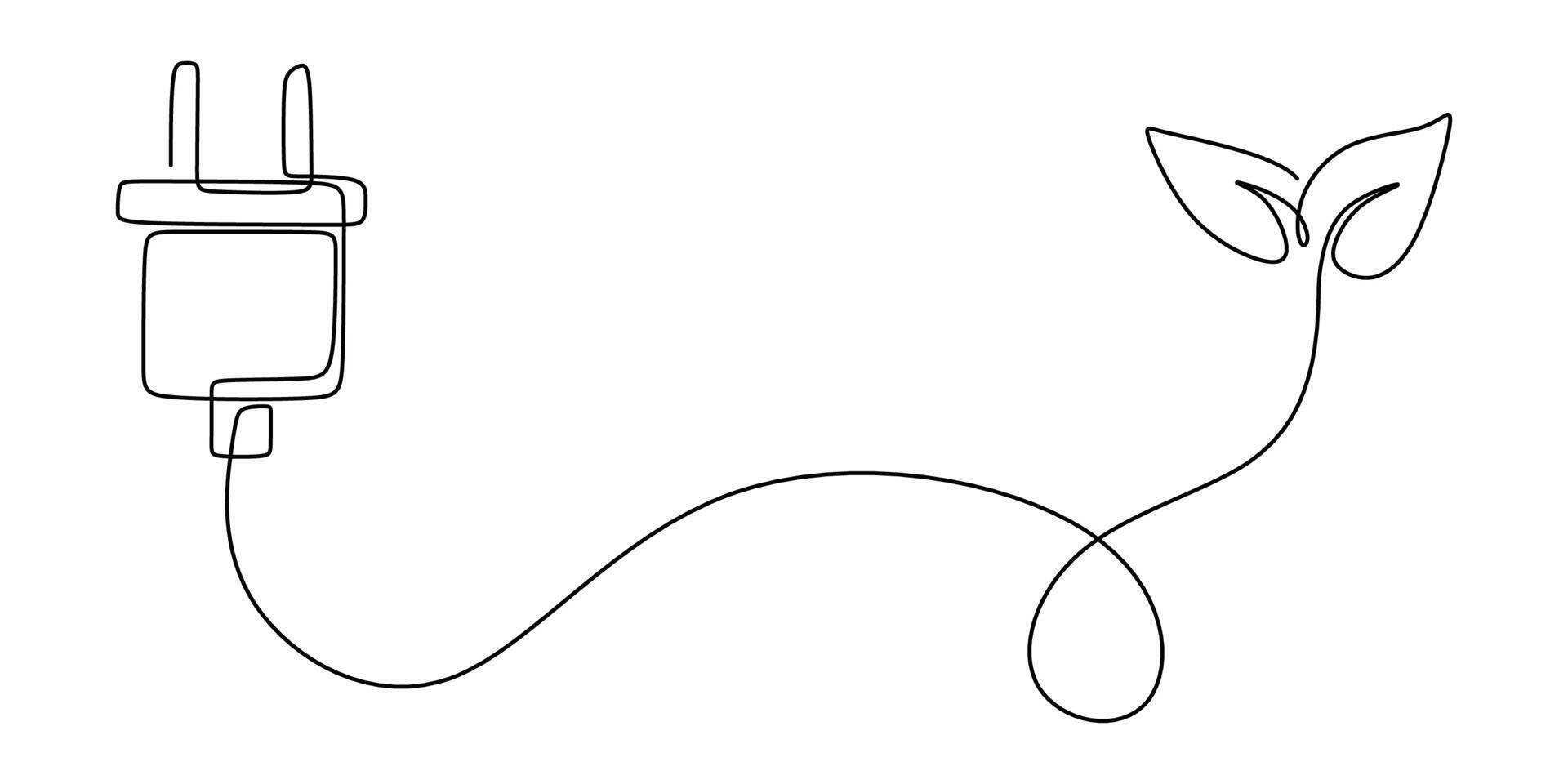 Electrical plug with leaf one line art vector