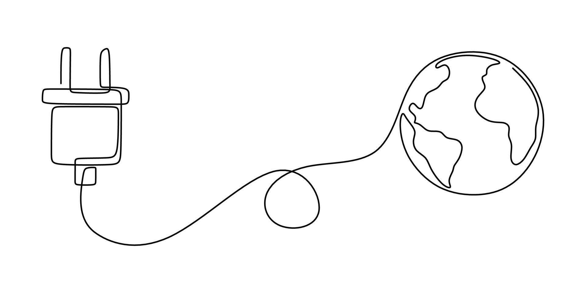 Electric plug and earth one line drawing vector