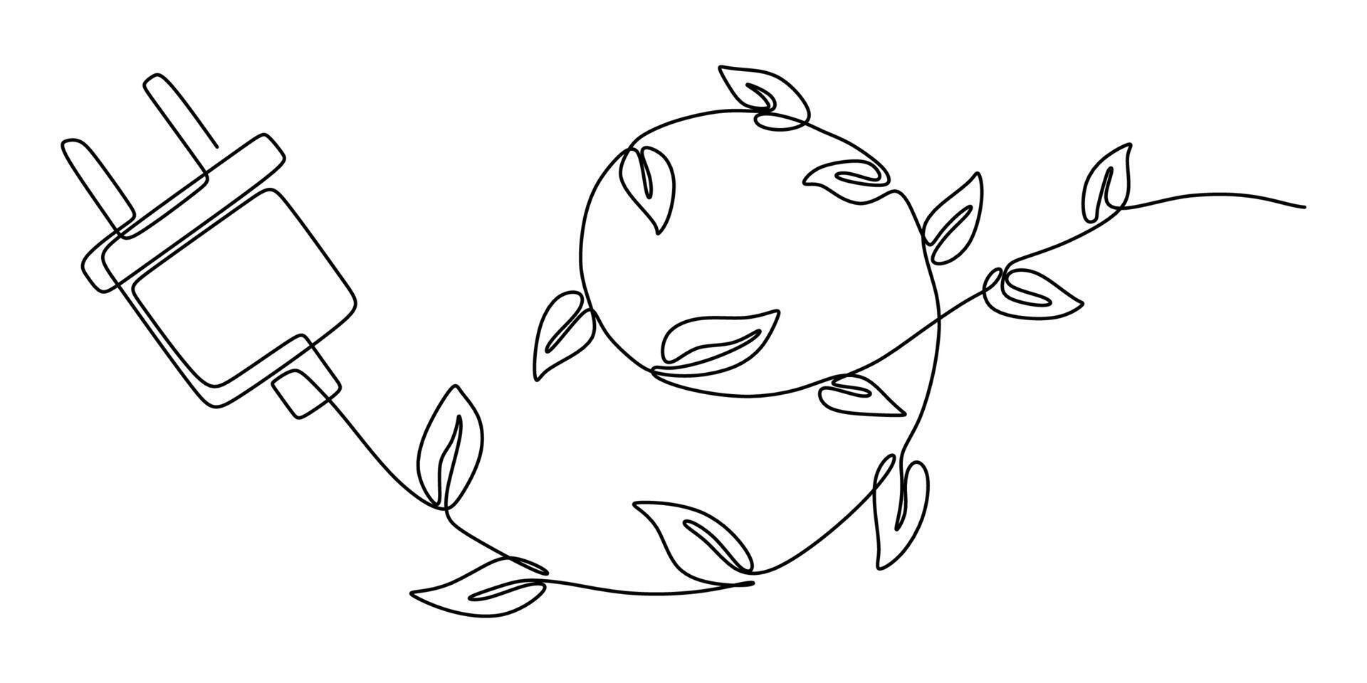 Leaf energy symbol one line drawing vector